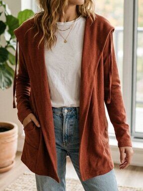 Z Supply Terracotta Oversized Open Front Hooded Cardigan Size S